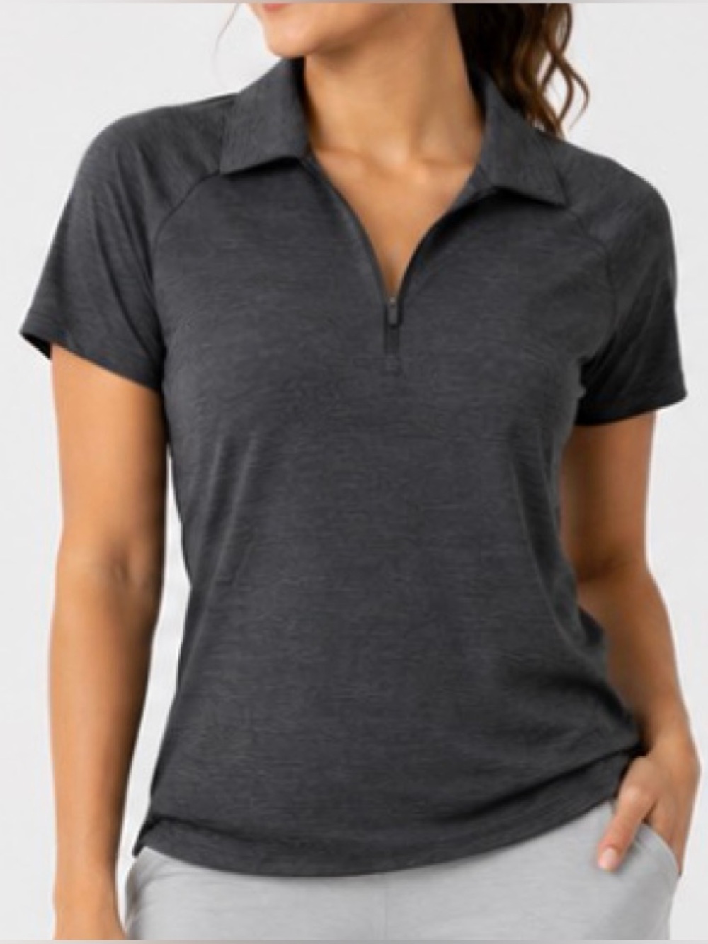 Adidas Women's Dark Charcoal Short-Sleeve Zip Polo Tee L